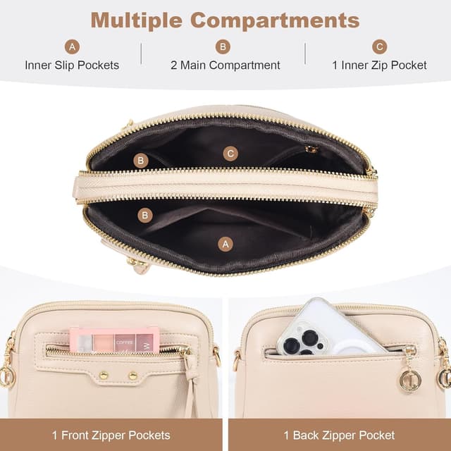 Detalle 2 de LassZone vegan leather crossbody bag for women – small phone purse with adjustable strap and multi-pocket design