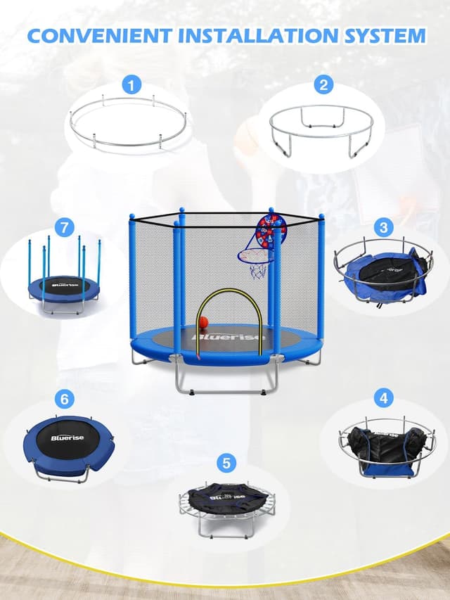 Thumbnail 5 de BLUERISE 60" Kids Trampoline with Hoop 60"