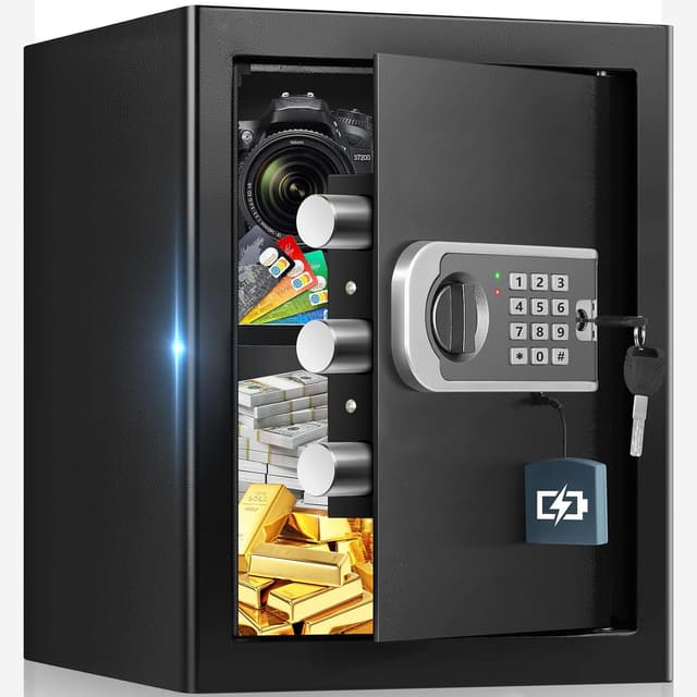 Detalle de 50L großer Home-Safe Tresor mit Feuer- und Wasserschutz, Zahlenschloss & Alarm