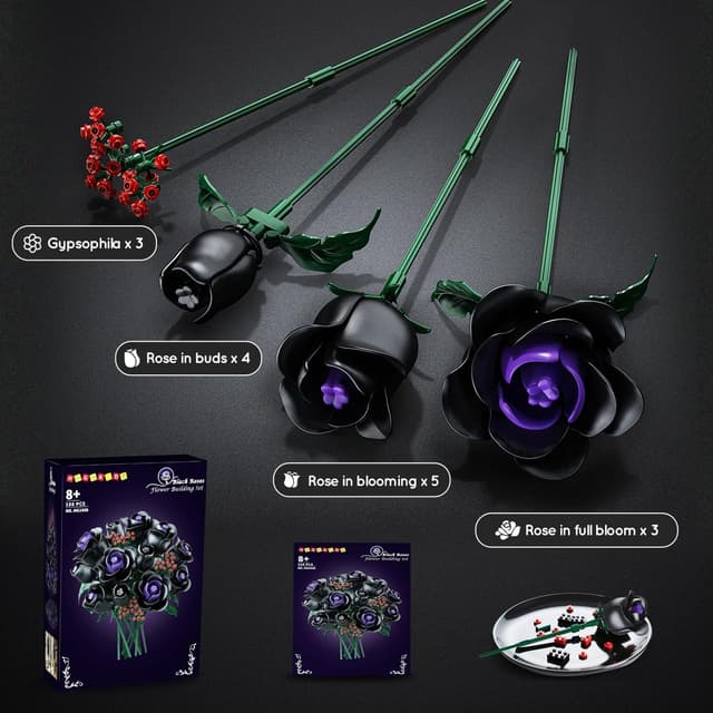 Thumbnail 4 de HOGOKIDS Flowers Bouquet Building Set 330PCS black roses 🧩