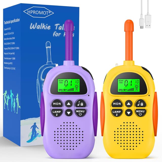 Detalle de HPROMOT Kinder Walkie-Talkies ab 3 bis 12 Jahren, aufladbar, 16 Kanäle mit LED-Taschenlampe und VOX