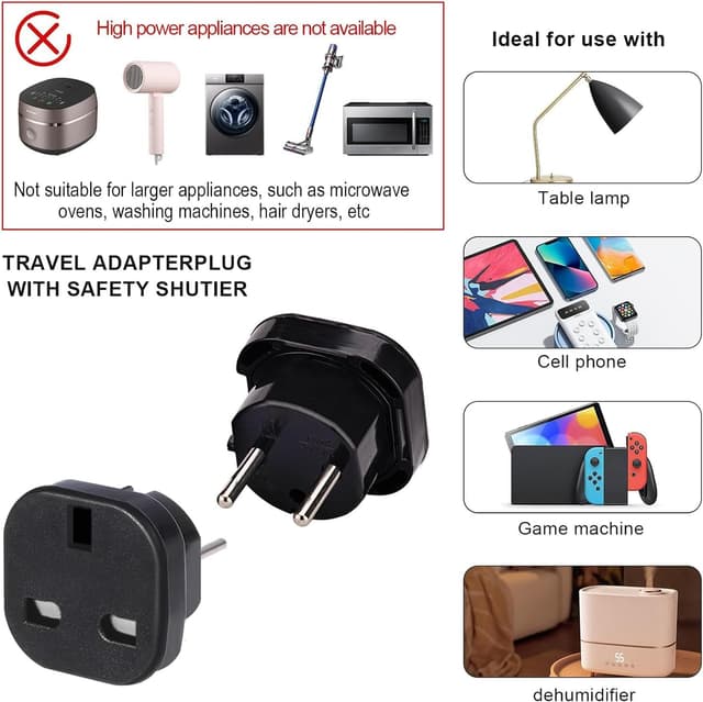 Detalle de UK to Europe Plug Adapter 4 pack