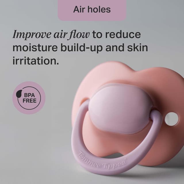 Detalle 2 de Tommee Tippee Ultimate Fit Soother (6–18 Months) – 4 Pack, Orthodontic Dummy, Symmetrical Teat in Muted Brights