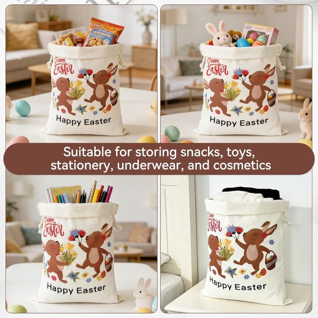 Detalle 2 de Seutgjie Ostern-Geschenktüten mit Grußkarte – Canvas-Beutel für Kinder & Erwachsene (40 x 30 cm)