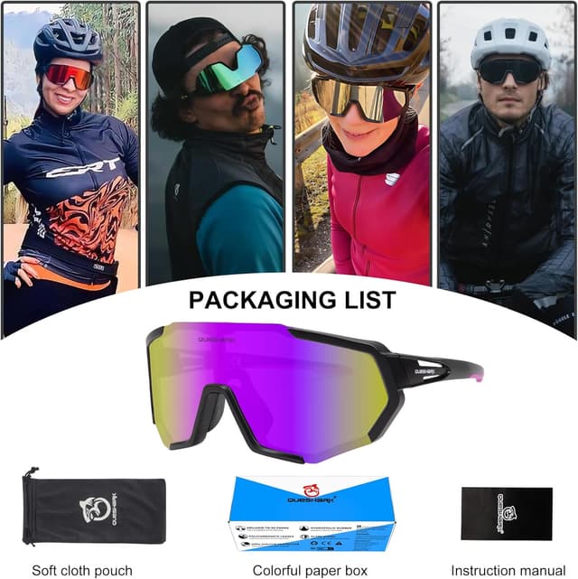 Detalle 2 de Queshark Occhiali Veloci – Occhiali da ciclismo uomo e donna leggeri TR90 con protezione UV400