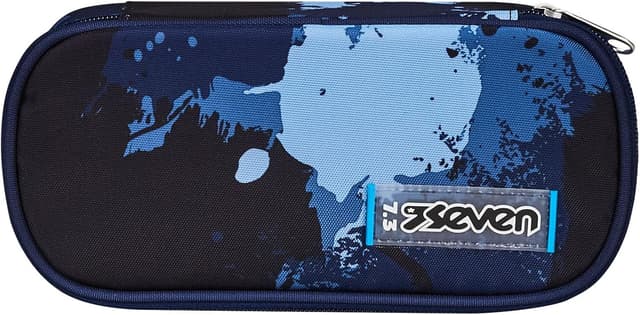 Detalle de Seven Inky Shadow Stifteköcher für die Schule – rund, blau, mit Innentasche und elastischen Stifthaltern