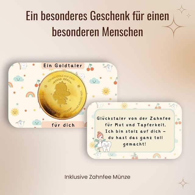 Detalle 2 de Milaboo MilaBoo® Zahnfee Geschenkset „Goldene Glücksmünze“ mit Urkunde & Zahnzertifikat