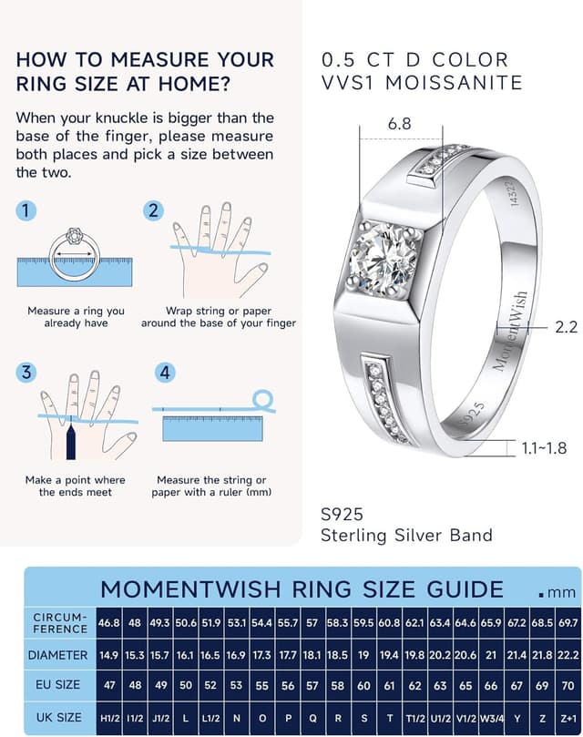 Detalle 2 de MomentWish Anello Uomo Moissanite 0,5 ct