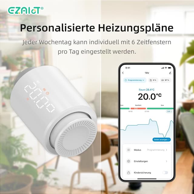 Detalle de ezAIoT Smart Heizkörperthermostat WLAN/TRV Zigbee Tuya Kit (EZ-ZB2W-G01) mit Hub für App-Steuerung