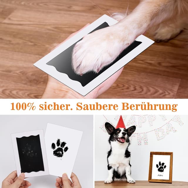 Detalle de Baby-Fußabdruck & Pfotenabdruck-Set (6 Stempel) für Hund und Katze – Clean Touch für Baby Shower & Erinnerungen