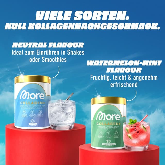 Detalle 2 de MORE Collagen+ 300 g Watermelon Mint mit Kollagenhydrolysat, Hyaluronsäure & Vitamin C – made in Germany
