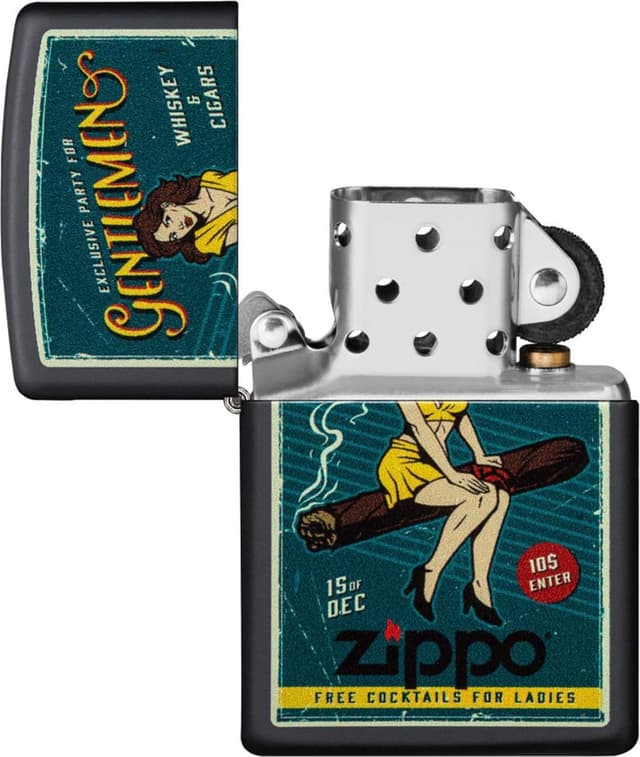 Detalle 2 de Zippo briquet tempête motif femme et cigare noir mat (rechargeable, réutilisable) en coffret cadeau