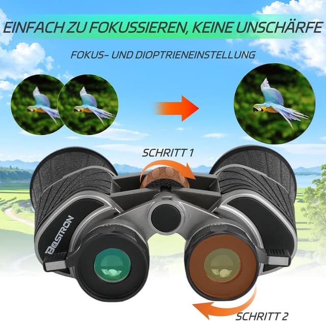 Thumbnail 6 de BOSTRON 7x50 Fernglas für Erwachsene – kompakte Porro-Prismen, Dioptrienausgleich