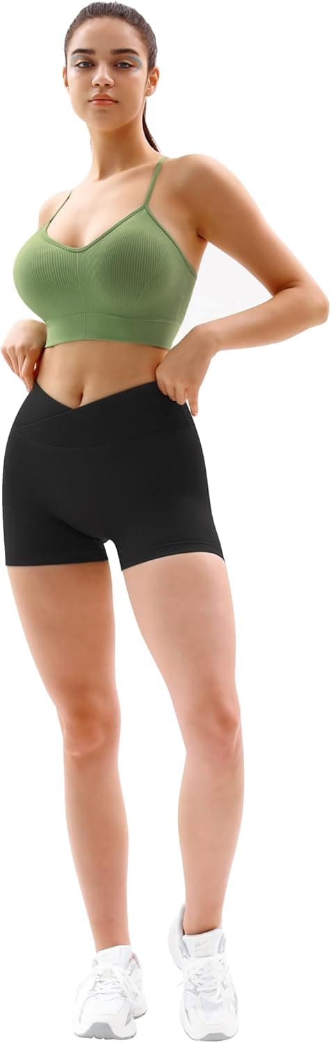 Detalle 2 de Vertvie Damen Gym Shorts mit V-Cross Stretch Push-Up – High Waist, nahtlos & Butt Scrunch Workout Shorts