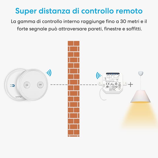 Detalle 2 de LoraTap Interruttore Luce Senza Fili a 3 Vie con mobile + ricevitore a relè fino a 2.500 W