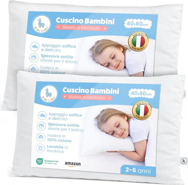 Detalle de Baby Lama Baby Lama (2 Cuscini) Cuscino Bambino da 2 a 6 anni 40x60 in cotone Oeko-Tex