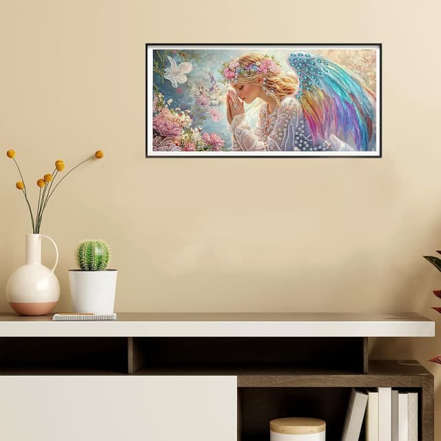 Detalle 2 de Reofrey Spezialform Diamond Painting Erwachsene Groß XXL „Engel“ – Kreuzstich-Optik mit Kristall-Strass, 30x60 cm