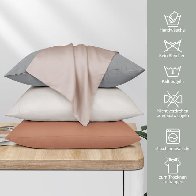 Detalle 2 de Fittia 2er-Set Lyocell-Bambus Kissenbezüge Rosebeige (50x75 cm) – seidig weich, kühlend & atmungsaktiv