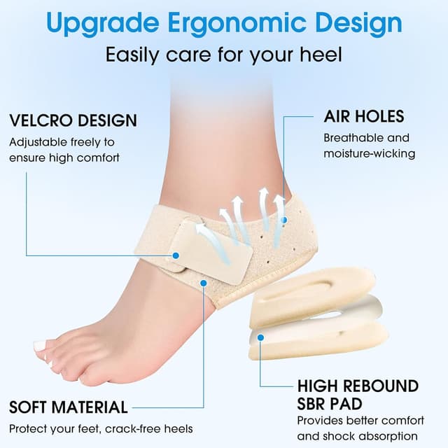Detalle de EASICUTI Plantar Fasciitis Gel Heel Protectors (2 pairs) – heel cups with adjustable strap and SBR cushioning