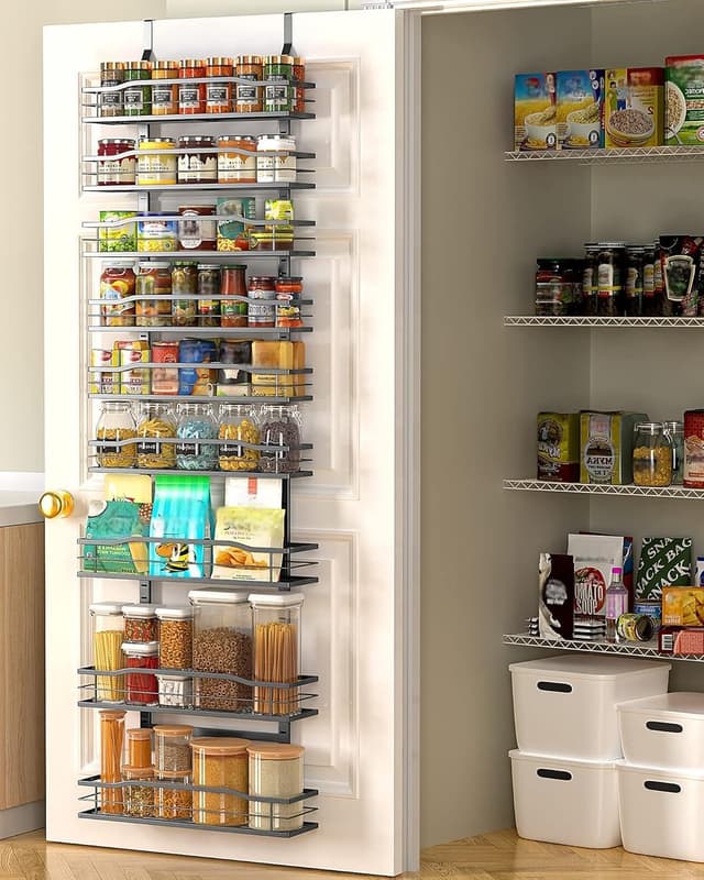 Detalle de Moforoco 9-Tier Over The Door Pantry Organizer (Black Metal) for Spice Storage and Small Spaces
