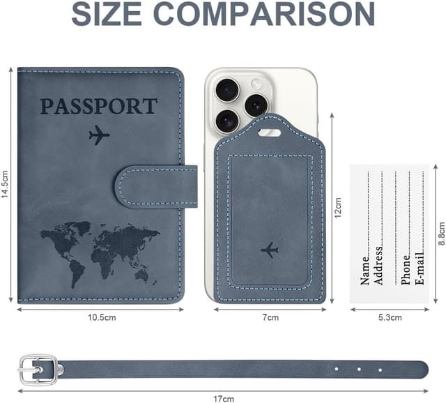 Detalle 2 de OFFCUP Passport Holder Cover with RFID Blocking and Luggage Tag Set (Sea Blue)