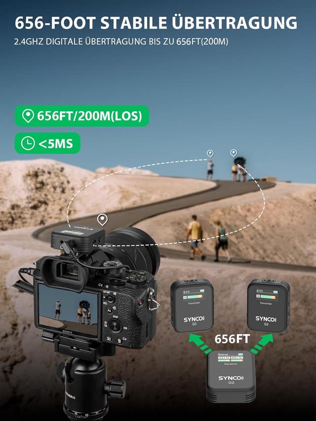 Detalle de SYNCO Wireless Lavalier Mikrofon G2(A2) 2,4 GHz (Dual-Pack) für Vlog, YouTube & Live-Übertragungen