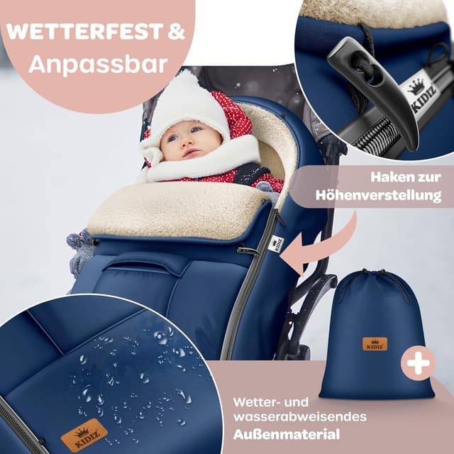 Thumbnail 6 de Kidiz Babyfußsack Winter für Kinderwagen & Babyschale – wasserdicht, winddicht, mit Lammfleece-Futter