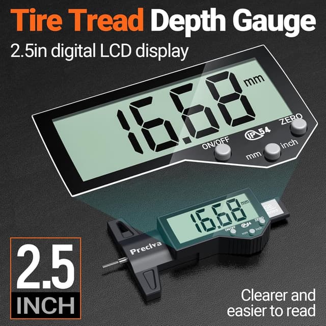 Detalle 2 de Preciva Digital Tyre Tread Depth Gauge & Brake Pad Measuring Tool Kit with Large LCD Screen
