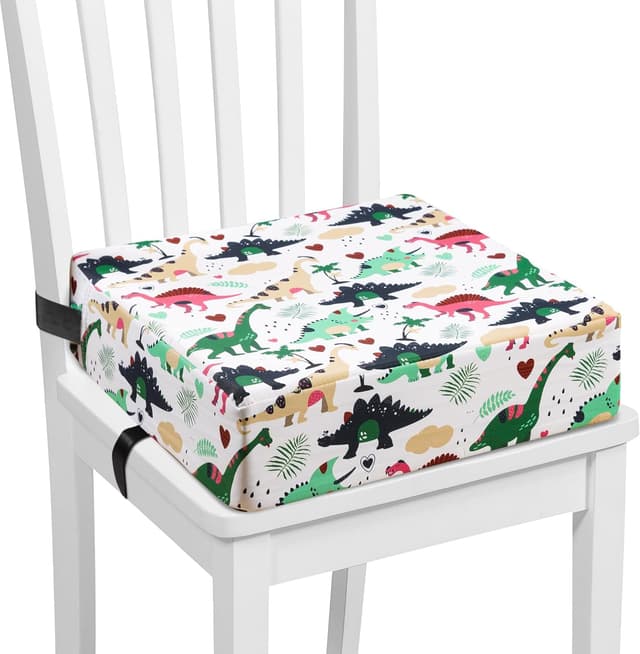 Detalle de Toddler Booster Seat for Dining Chair (White) – PU Washable, Non-Slip Bottom & Adjustable Seat Belts