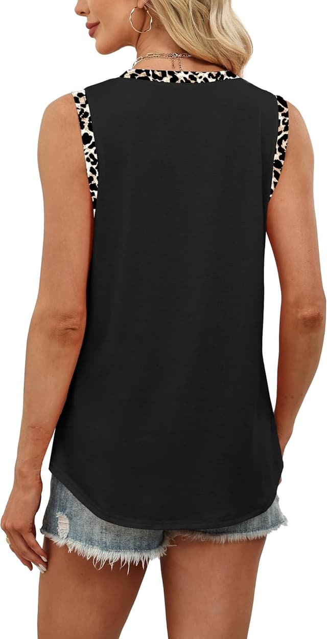 Detalle de Sampeel Women’s Color Block Boho Tank Tops (Round Neck, Sleeveless, Curved Hem)