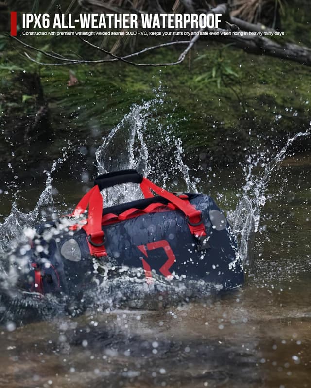 Detalle de IRON JIA’S Borsa moto impermeabile da sella posteriore da viaggio 30L in PVC 500D, chiusura arrotolata e design riflettente