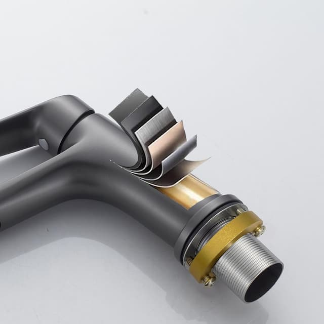 Detalle de BELZ brass basin mixer tap (single lever) in gunmetal – hot & cold bathroom sink faucet