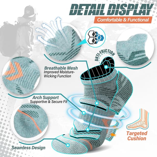 Thumbnail 3 de ANTSANG Merino Wool Ankle Hiking Socks 6 pairs