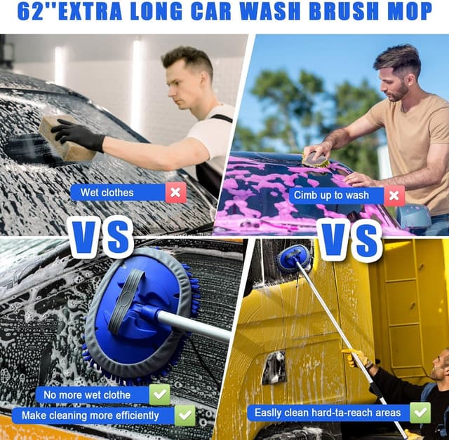 Detalle de 21Pcs Car Wash Kit with 62" Car Wash Brush Mop, Bucket Filter, Squeegee & Detailing Brushes (Blue)