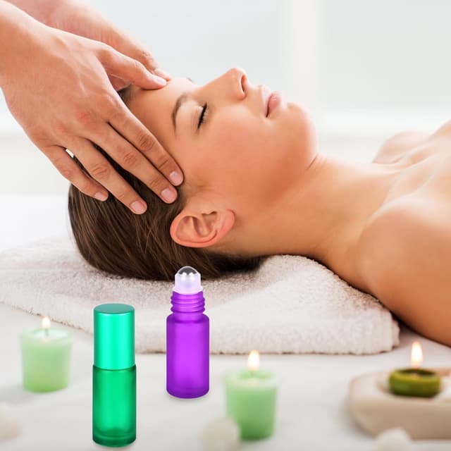 Detalle de Ailvor Roll-on Glasflaschen für Ätherisches Öl (8 Stück), 5 ml mit Edelstahl-Roller und Zubehör