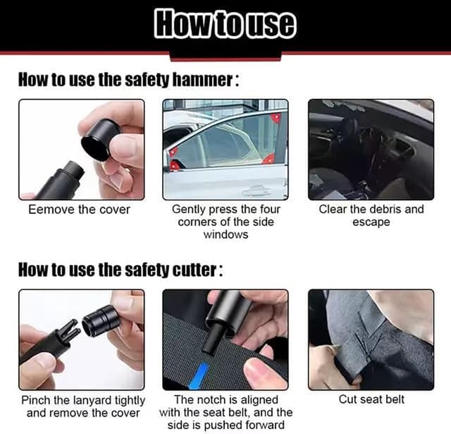 Thumbnail 6 de Tierwarf Car Safety Hammer 2-in-1 window breaker & seatbelt cutter (2 pack)