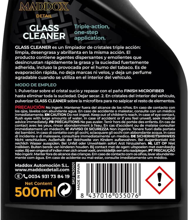 Detalle 2 de Maddox Detail Glass Cleaner 500 ml : nettoyant vitres voiture triple action anti-moustiques