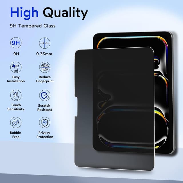 Detalle de Protection d’écran anti-espion MOBDIK pour iPad Pro 11" M5 2025 / M4 2024 avec verre trempé 9H (1 pièce)