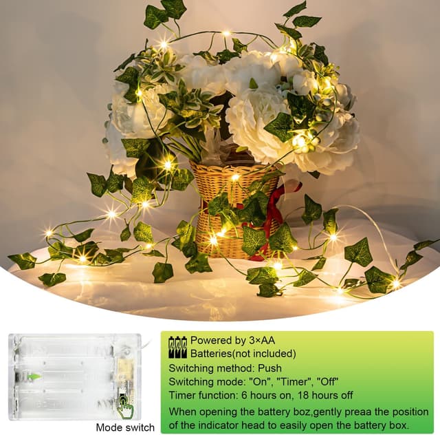 Detalle 2 de A.bigwhale Efeu-Lichterkette 6 m mit 60 LEDs