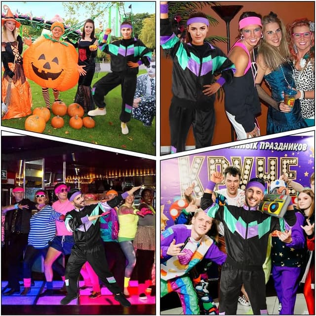 Thumbnail 6 de Déguisement années 80 Aomig pour homme & femme – veste, pantalon et accessoires rétro disco (vert foncé, M)