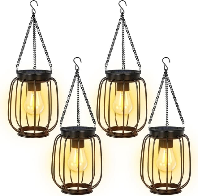 Detalle de OUTONLIFE Lanterna solare da esterno in metallo impermeabile vintage, LED bianco caldo, accensione automatica (2 pezzi)