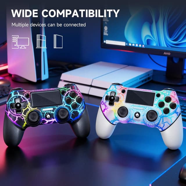 Thumbnail 6 de AceGamer 2-Pack Wireless PS4 Controller (Hall Effect Joysticks, Back Buttons, RGB, Turbo, 3.5mm Audio Jack)