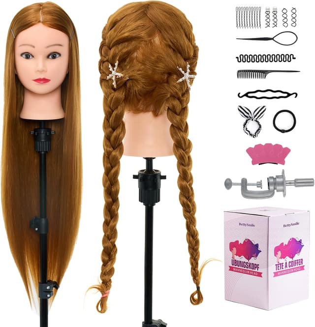 Detalle de Neverland Beauty 30" Übungskopf (Frisierkopf) mit Halter – 100% Kunstfaserhaar, Trainings- & DIY-Styling-Set