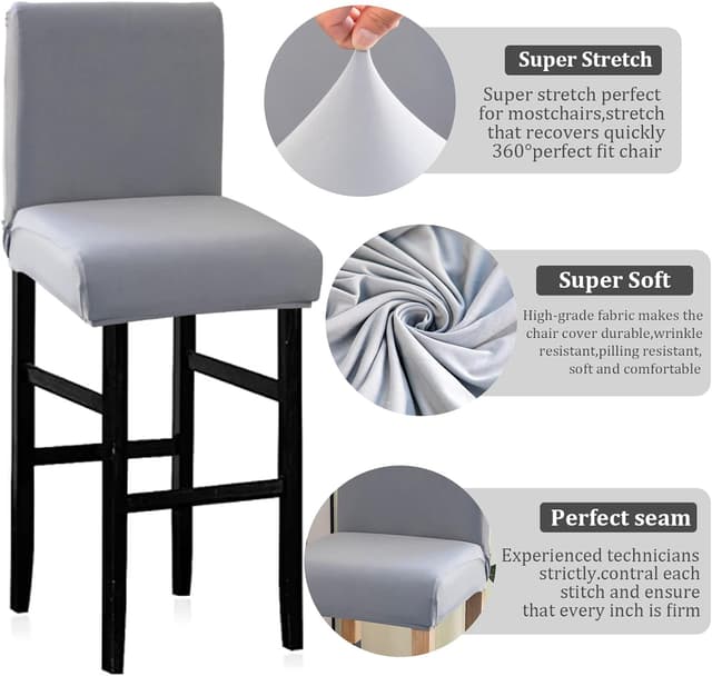 Detalle de Jaotto Stuhlhussen 4er Set – Stretch Barhockerbezüge in Rauchgrau, abnehmbar und waschbar