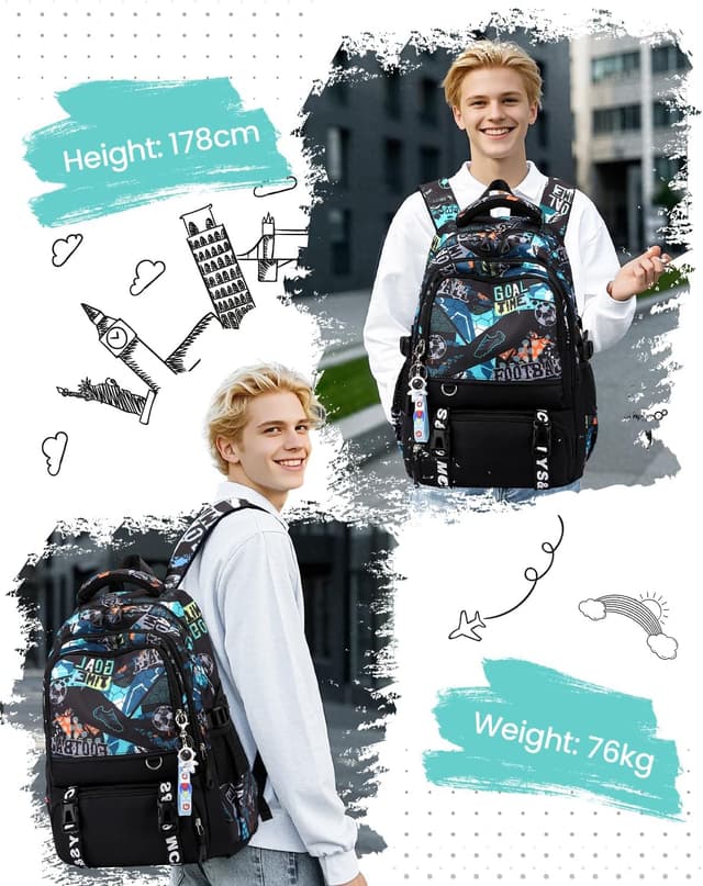 Detalle de Tanou Zaino Scuola per Ragazzi 12-19 anni, grande capacità in nylon resistente all’acqua