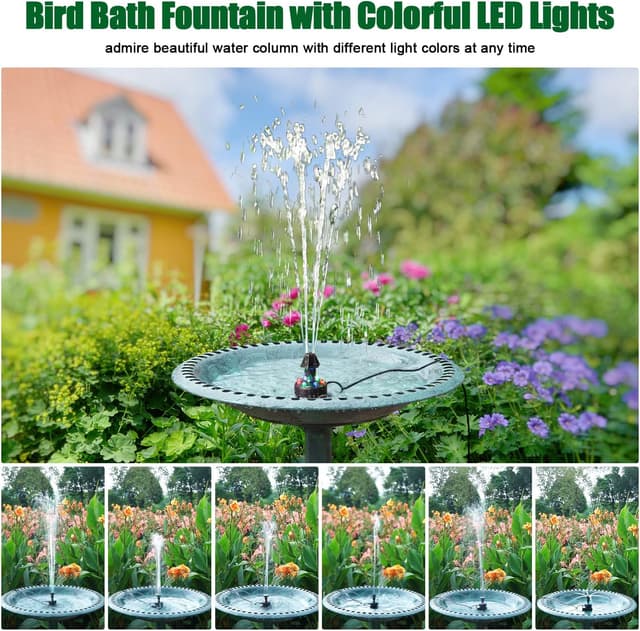 Detalle 2 de SZMP 24-Hours Working Pond Fountain Pump with 7 Nozzles and LED Lights (UK Plug)