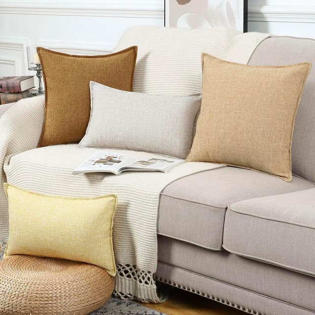 Detalle de Madizz 2er-Set Kissenbezüge aus Polyester-Leinen (Beige, 40x60 cm) mit verdecktem Reißverschluss