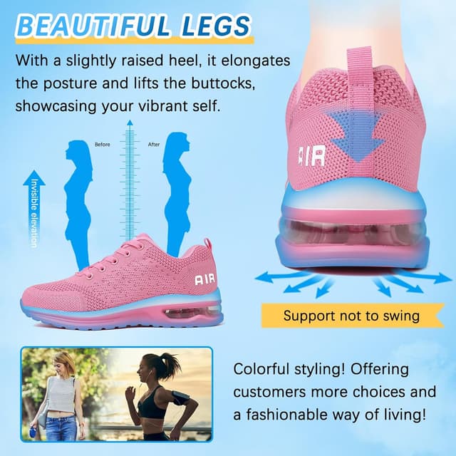 Detalle 2 de Womens Running Shoes Trainers with Air Cushioning & Breathable Mesh – Lightweight Non-Slip Walking Sneakers