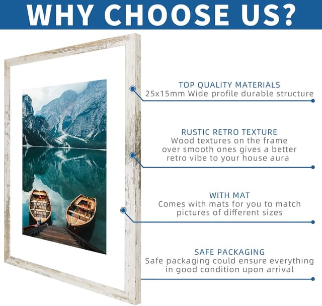 Detalle de Hongkee 16x24 Picture Frame Set of 2 (Distressed White Wood Style) for 12x18 or 16x24 Displays