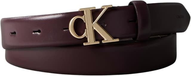 Detalle 1 de Calvin Klein Donna cintura Buckle in vera pelle con fibbia e monogramma CK, 3 cm